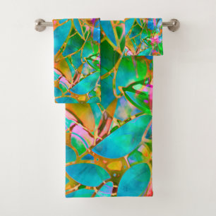 Vitral abstrato floral ajustado de toalha