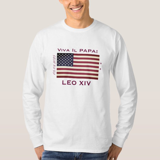 Viva Il Papa LEO XIV T-Shirt Longo Sleve (Frente)