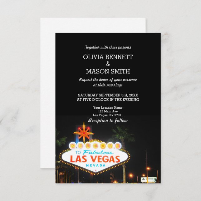 Viva Las Vegas Destino Casamento Convite (Frente/Verso)