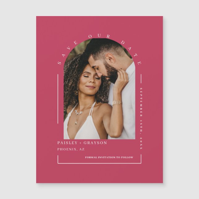 Viva Magenta Arc Photo Save Our Date Magnetic Card (Frente)