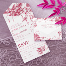 Viva magenta e flores de linhagem branca casamento