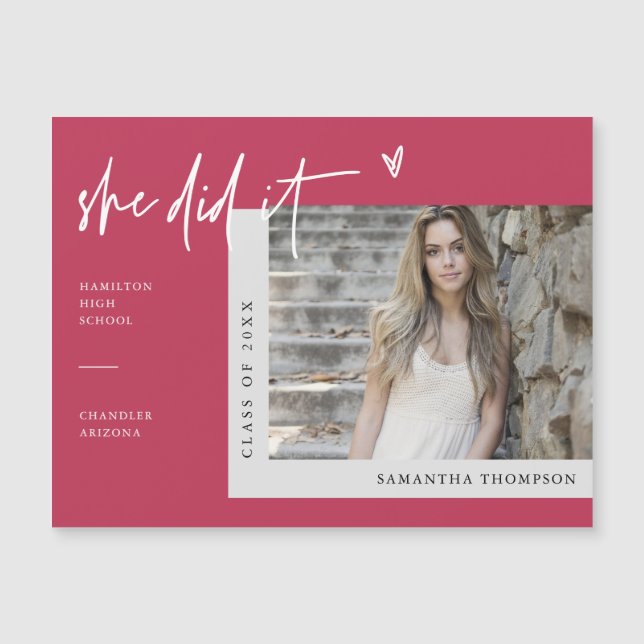 Viva Magenta Ela Fez Isso Graduando Foto Magnet (Frente)