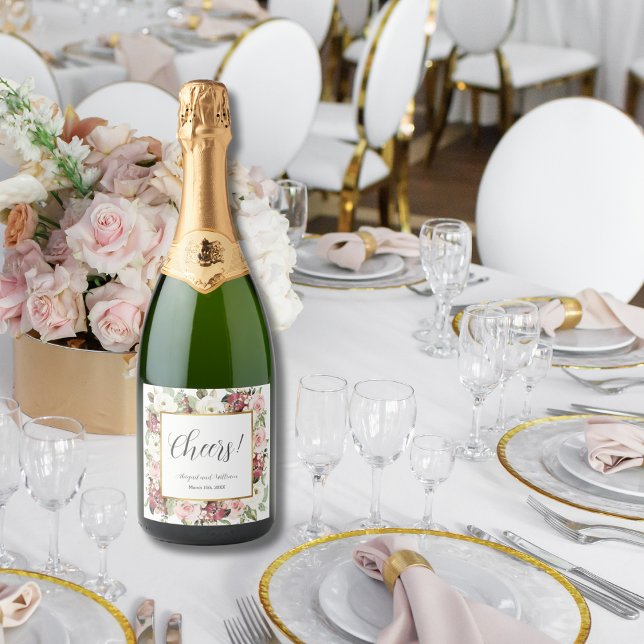 Vivas Rosa Malva Florais Moldura Dourada Casamento (Criador carregado)