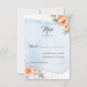Vivendo Coral Dusty Blue Floral Casamento RSVP