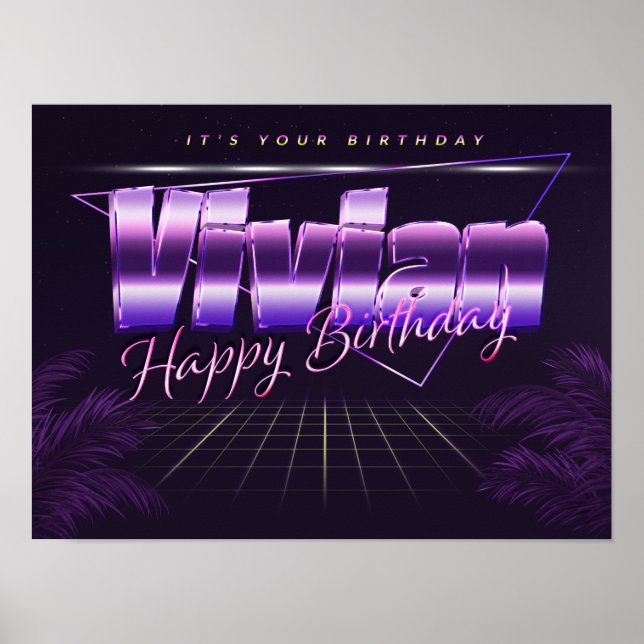 Vivian Name Vorname lila retro Poster Geburtstag (Frente)