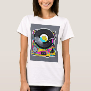 "Vívido Grafite Turntable Ilustração T-Shirt Des