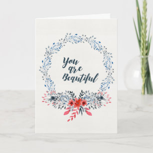 Você É Bonito - Cartão Floral de Aquarela Azul