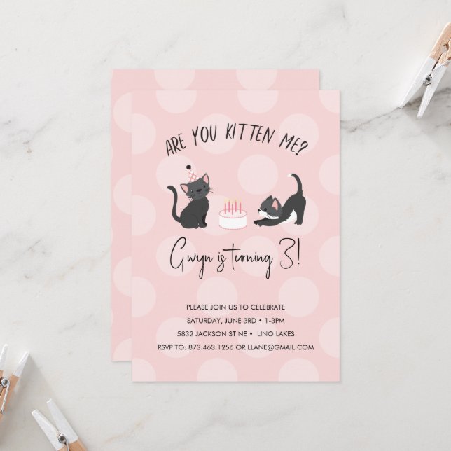 Você É Kitten? Convite de Aniversário (Frente/Verso In Situ)