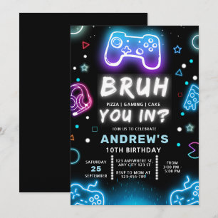 VOCÊ ESTÁ DENTRO? Convite de Aniversário Neon Game