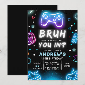 VOCÊ ESTÁ DENTRO? Convite de Aniversário Neon Game