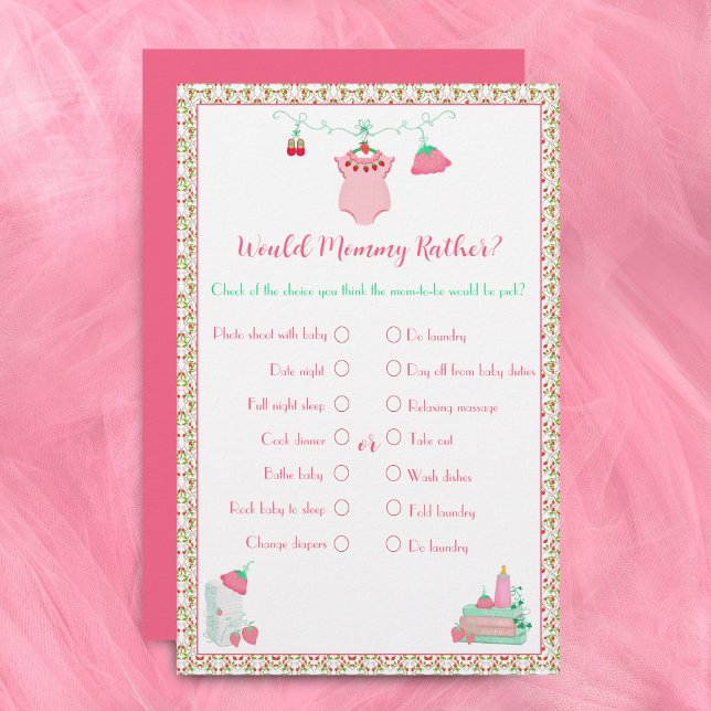 Você Preferiria Roupa de Bebê Morango Jogo (Play 'Mommy Rather' with strawberries, a sweet twist to baby showers!)