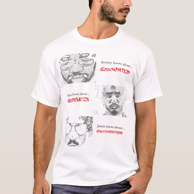 "Você sabe sobre… t-shirt da discriminação" (Frente)