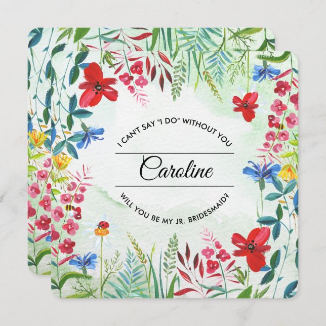 Você será minha dama de Bridesmaid Jr.? Convite Wi (Frente/Verso)