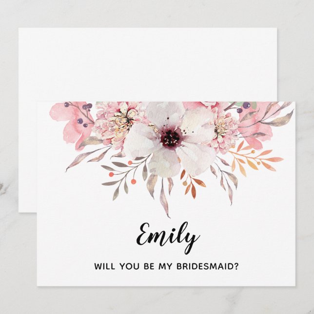 Você Será Minha Dama de Honra? Cartão Floral Aquar (Frente/Verso)