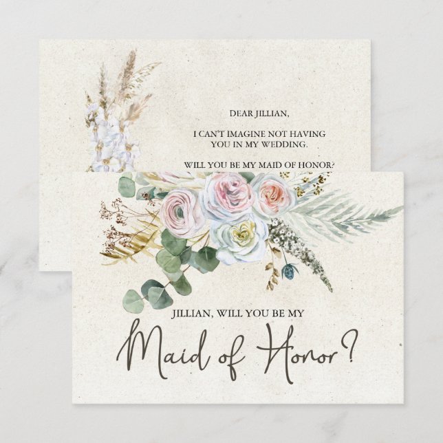 Você Será Minha Dama de Honra Pastel Boho Neutro  (Frente/Verso)