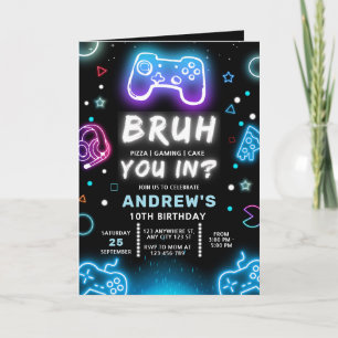 VOCÊ TÁ DENTRO? Convite de Aniversário Neon Gamer