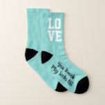 Você Toca As Minhas Meias Do Favor Do Partido Brid<br><div class="desc">Diga com amor! O presente perfeito para dar no janto de ensaio, o noivo adorará receber essas meias de você. Personalize-as à sua escolha, estas meias estão disponíveis em qualquer cor, perfeito para combinar as cores do seu casamento. Procure outras ideias divertidas em toda parte da coleção do Partido Bridal....</div>