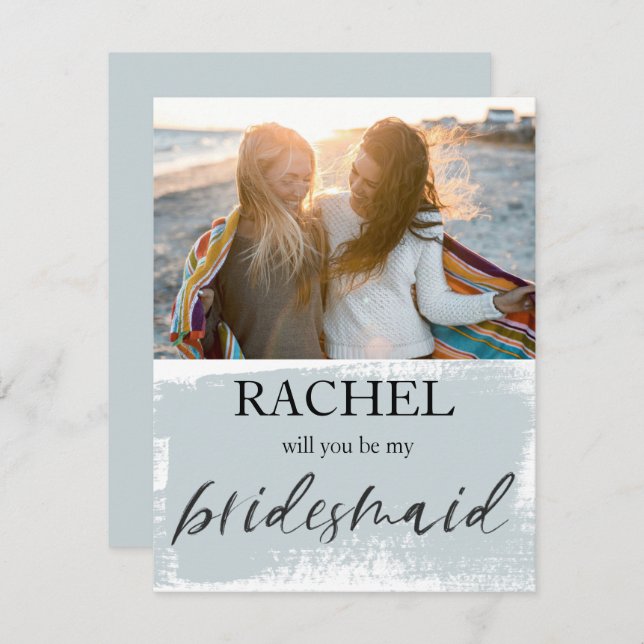 Você Vai Ser A Minha Bridesmaid Foto Moderna Azul (Frente/Verso)