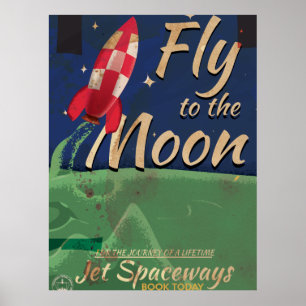Voe-me ao poster das viagens vintage da lua
