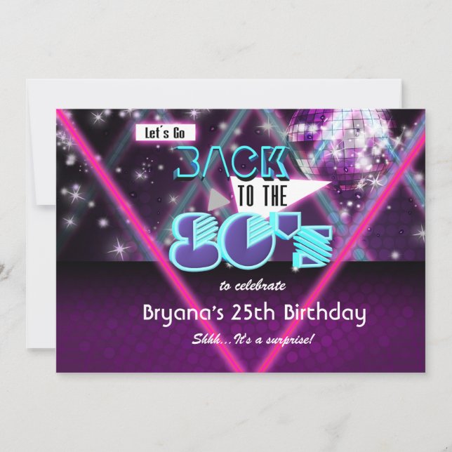 VOLTE PARA O GLAM DOS ANOS 80 Convite de Festa de  (Frente)