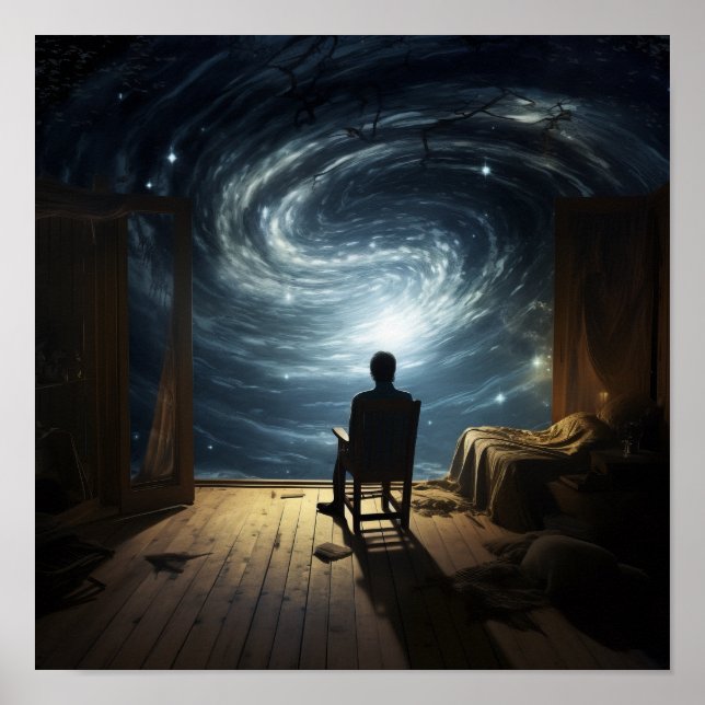 Voo enigmático: Poster surreal de uma figura voado (Frente)