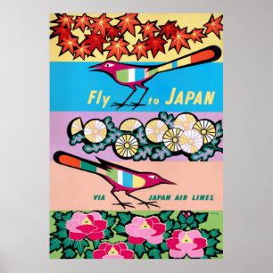 Voo para a Poster de Viagens vintage do Japão res