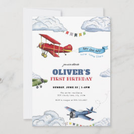 Voo Temporal Avião Primeiro Convite de Aniversário
