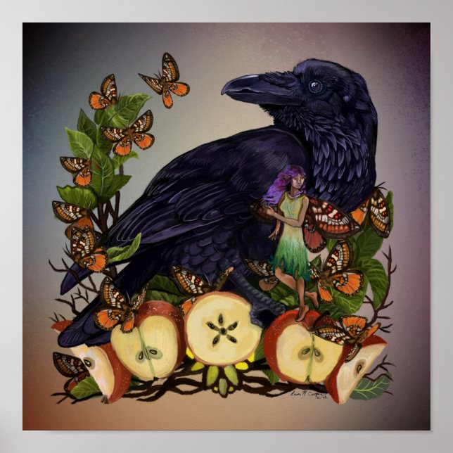 Voos de Fantasy Raven Faery Art Poster (Frente)