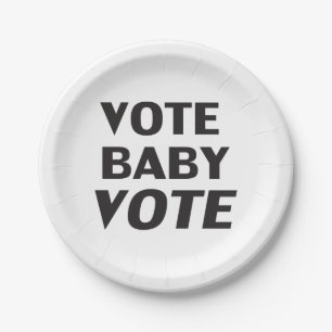 "vote baby vote" prato de papel preto e branco