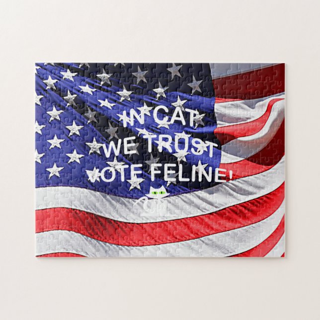 Vote cat com Quebra-cabeça de Bandeira Americana (Horizontal)
