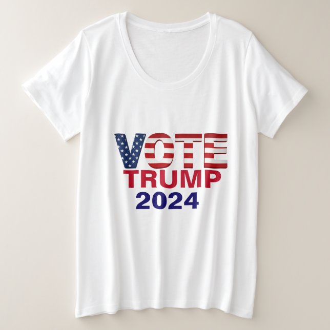 Vote TRUMP 2024 Plus Tamanho T-Shirt (Frente do Design)
