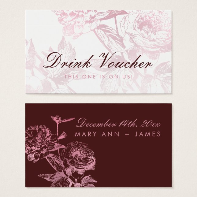 Voucher de Casamento Floral de Burgundy Dourada (Frente & Verso)