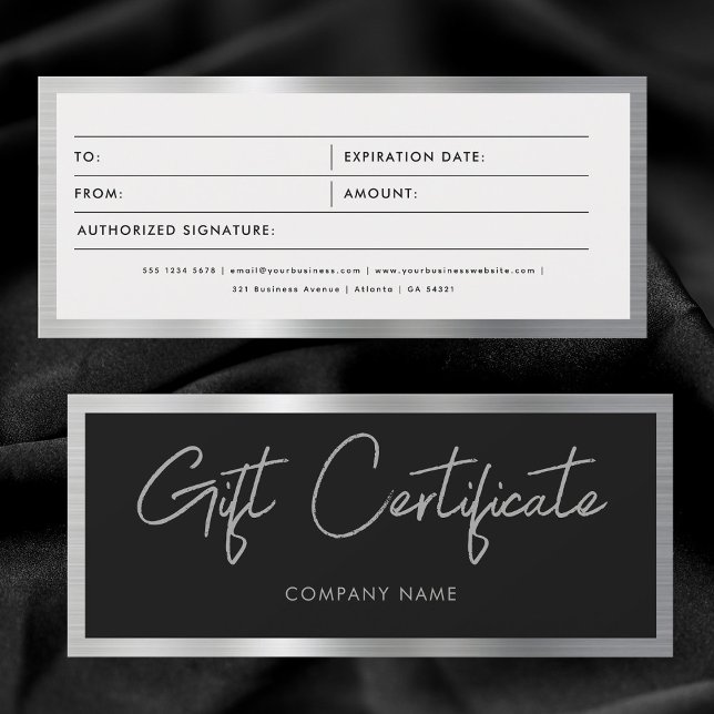 Voucher de Certificado de Oferta para Empresas Pre (Black & Silver Business Gift Certificate Voucher)