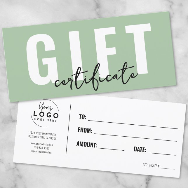 Voucher de Certificado de Presente Verde Logo (Logo Green Gift Certificate Voucher)