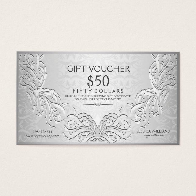 Voucher de Frame Floral de Cinza de Prata (Frente)