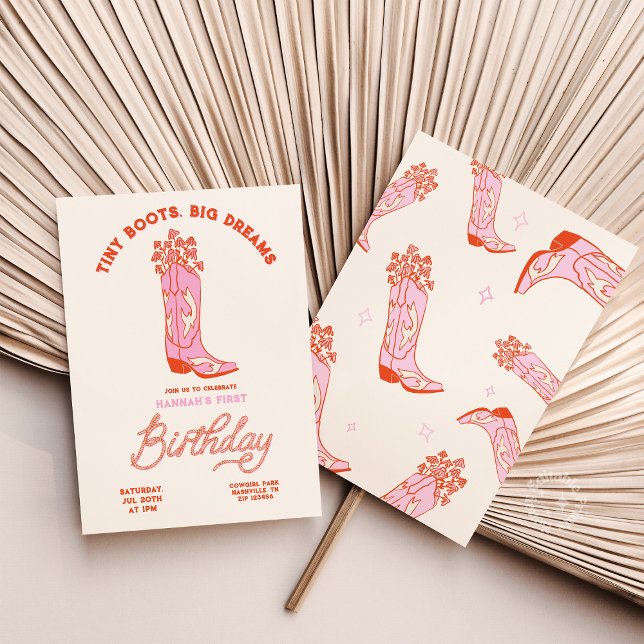 Vovó Convite de Aniversário Pequeno Bosta Grandes  (Cowgirs Birthday Invitation Tiny Boots Big Dreams)