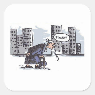 Vovó cuspindo a cidade com grandes adesivos