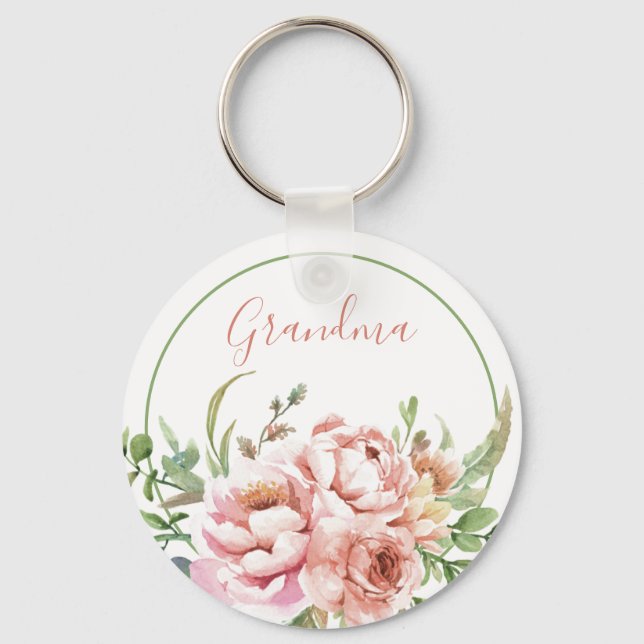 Vovó Floral Personalizada Chaveiro | Editável (Frente)