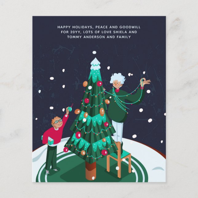 Vovó Vovô Decorando Árvore de Natal Personalizada (Frente)