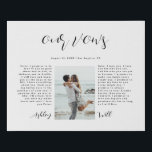 Vow do Casamento Romântico de Fotos<br><div class="desc">Foto Romântica de Caligrafia Foto de Casamento Vow Keepsasaame Tela de Impressão</div>
