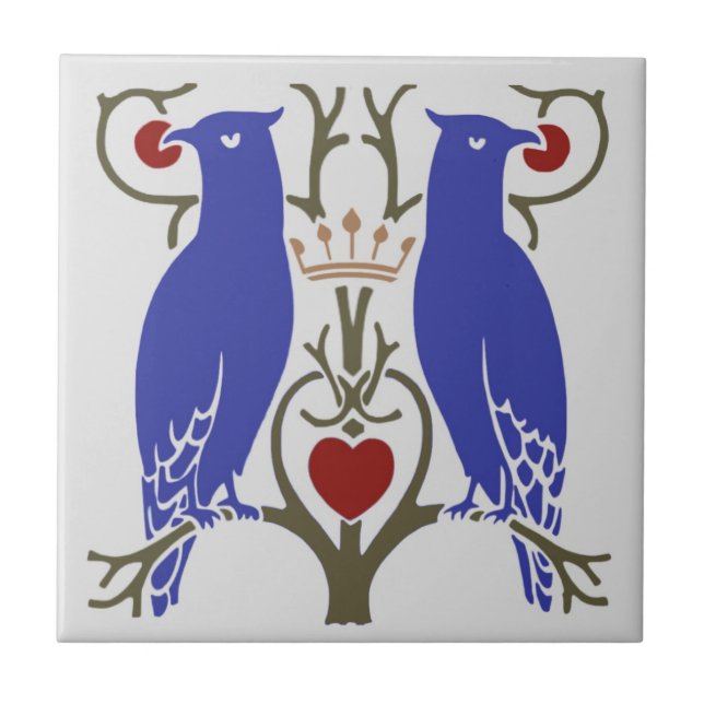 Voysey Love Birds Cerâmica Azulejo (Brilho) (Frente)