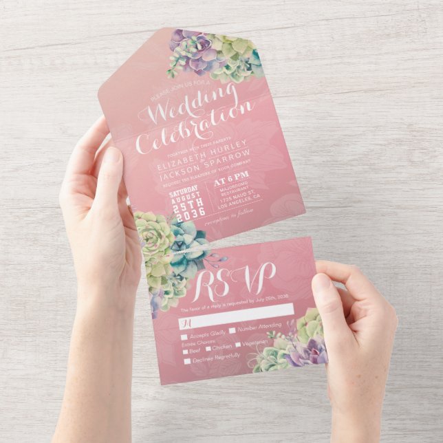 VSVP de Casamento de Flor Rosa Suculente com Aquar (Tearaway)