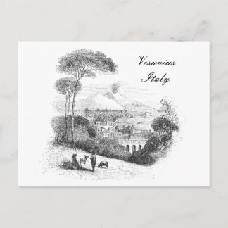 Vulcão Vesúvio e Nápoles cartão postal antigo