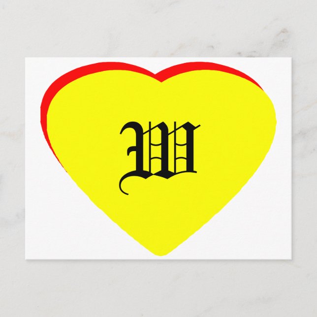 "W" Casamento Vermelho Amarelo Coração Convite O M (Frente)