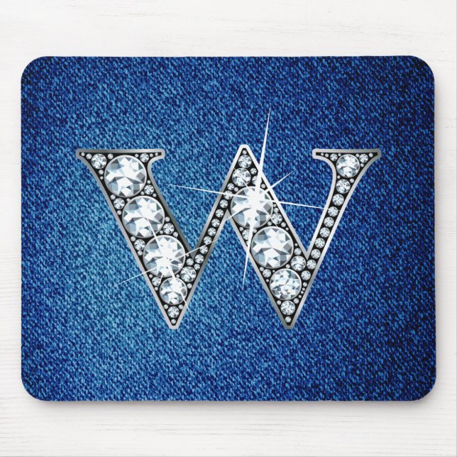 W Faux-"Diamond Bling" em Denim Mousepad (Frente)
