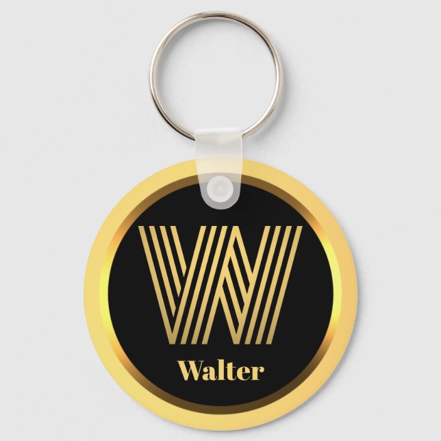 W Monograma Dourado - Letra Personalizada Chaveiro (Frente)