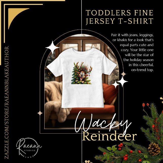 Wacky Reindeer Toddlers Fine Jersey T-Shirt (Criador carregado)