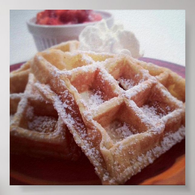 Waffle coberto por açúcar e Poster de morangos fre (Frente)