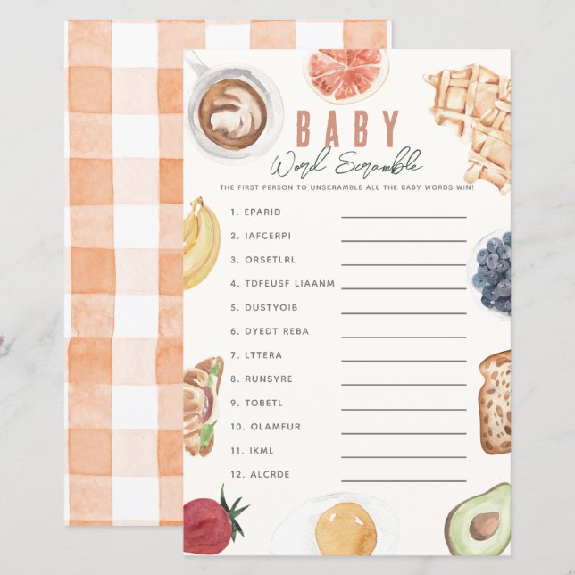 Waffles Coffee Fruits Brunch Baby Word Scramble (Frente/Verso)