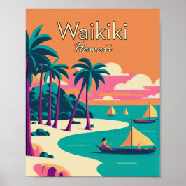 Waikiki Hawaii Minimalista Vintage Art Poster